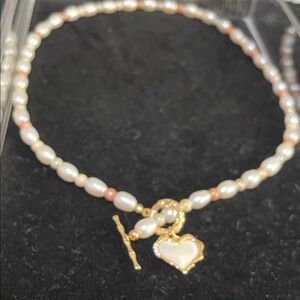 Elegant Fresh Water Pearls and Mother of Pearl Heart Necklace.
